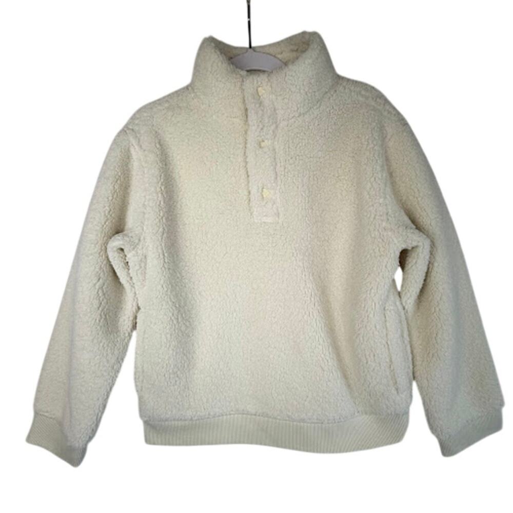 NWT Janie And Jack Sherpa Half Snap Pullover Fleece Jacket White Sz 7 $54 MSRP